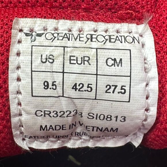 Creative Recreation Men's High Top Sneakers Black Red Leather Size 9.5 Athletic - Picture 6 of 9